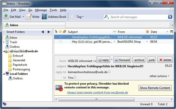 Thunderbird: Die 64-Bit-Version des E-Mail-Clients mit dem Codenamen Shredder verfügt über die gleichen Funktionen wie die 32-Bit-Version.