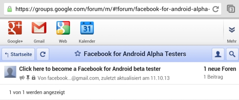 Alpha-Testern beitreten: Um bereits im Vorfeld Zugang zu der neuen Facebook-App zu erhalten, müssen Sie zunächst der Facebook-Alpha-Testers-Google-Gruppe beitreten. Falls Sie Mitglied der Google-Gruppe für Beta-Tester sind, müssen Sie diese verlassen, um 