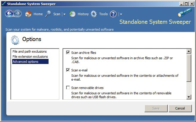 Einstellungen im Microsoft Standalone System Sweeper: In diesem Fenster legen Sie fest, ob das Tool auch Archive durchsuchen soll (Bild 2).