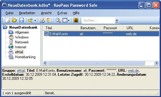 Keepass: Der Passwort-Safe sichert Passwörter in einer verschlüsselten Datenbank.