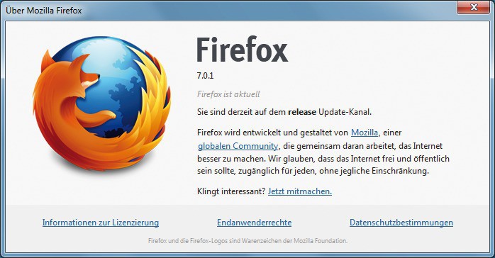 Firefox 7.0.1: Diese Version von Firefox erschien am 30. September. Bereits am selben Tag war eine erste Beta von Firefox 8 verfügbar.
