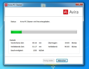 Download - Nach dem Start des Basis-Tools lädt der PC-Cleaner die restlichen Bestandteile von den Avira-Servern. Hierdurch wird sichergestellt, dass Sie stets die aktuellste Version des Tools samt Viren-Datenbank nutzen.