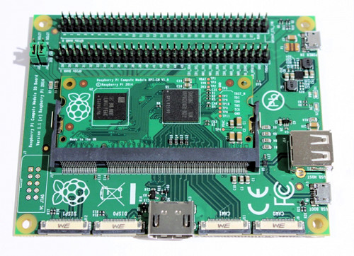 Kleines Rechnergespann: Der Raspberry Pi Compute Module besitzt keine Anschlüsse für USB- und HDMI-Verbindungen. Für deratige Verbindungen benötigt der Kleinstrechner das Compute Module IO Board.