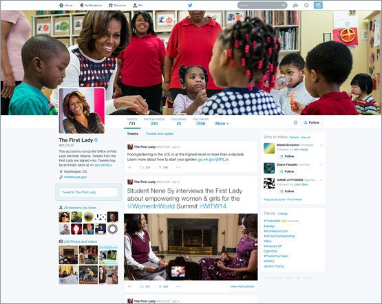 Neues Gewand: Das Twitter-Profil von Michelle Obama.