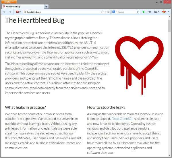 Heartbleed Bug: Die Sicherheitsexperten von Codenomicon, die den OpenSSL-Fehler ebenso wie ein Google-Sicherheitsteam entdeckten, beschreiben die schwerwiegende Sicherheitsklücke auf der Website heartbleed.com.