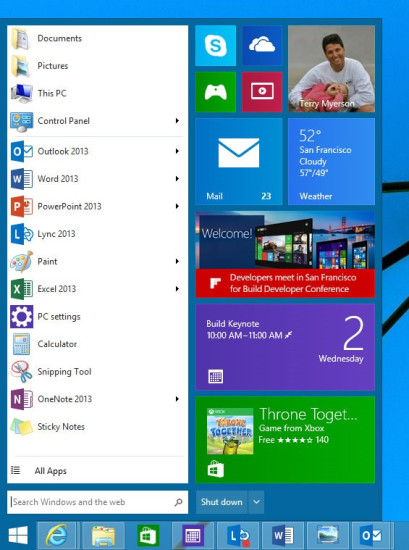 Windows 8.1 mit Startmenü: So könnte das neue Startmenü künftig aussehen.