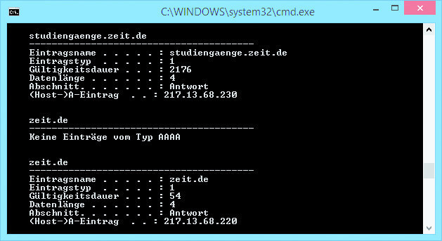 DNS-Cache: Auch Windows führt lokal einen DNS-Cache. Der Kommandozeilenbefehl ipconfig /displaydns gewährt Ihnen Einblick