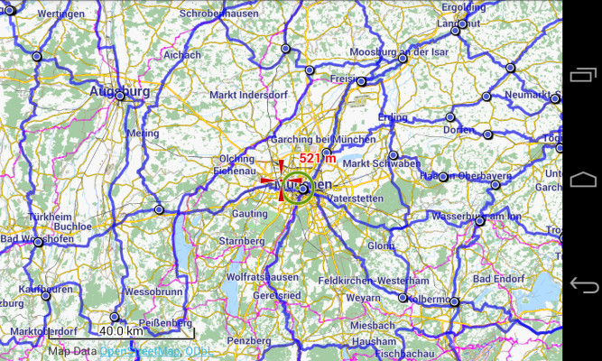 In den Vektorkarten sind bereits viele Rad- und Wanderwege enthalten. Weitere GPS-Daten lassen sich aus dem Internet laden und dann auf der Kartendarstellung einblenden. Hier sehen Sie beispielsweise die Fernradwanderwege des Bayernnetzes für Radler.