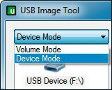 Boot-Sektor sichern: Damit ein bootfähiger Stick auch nach dem Zurückspielen eines Images wieder bootet, wählen Sie im Auswahlmenü links oben „Device Mode“ aus.