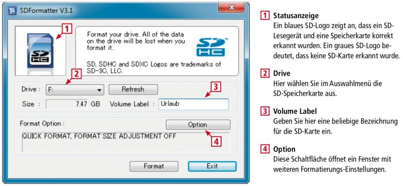So geht’s: SD Formatter ist ein Formatierungs-Tool speziell für SD-Speicherkarten. Er formatiert die Karten so, dass sie überall funktionieren.