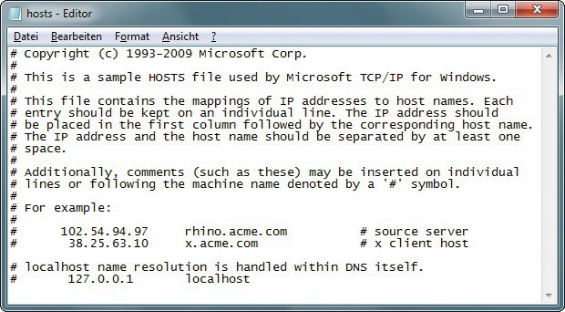Hosts-Datei bearbeiten: Unter Vista und Windows 7 geht dies nur mit Admin-Rechten (Bild 6).