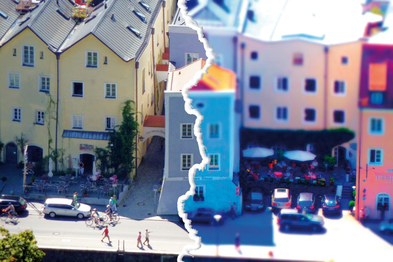 Der Tilt-Shift-Effekt: Unschärfefilter und Farbverfremdungen verwandeln normale Stadtansichten (links) in Miniatur-Spielzeuglandschaften (rechts) (Bild 1).