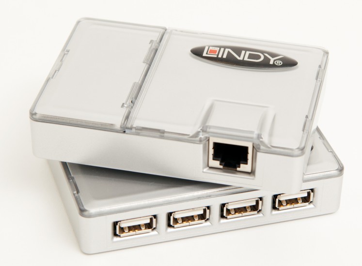 Cat.5 USB-Extender von Lindy: Ein Ethernet-Kabel erhöht die maximale Entfernung zu USB-Geräten von 5 auf 50 Meter.