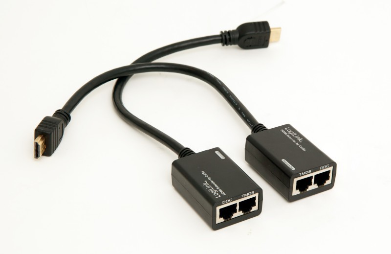 HDMI Extender by Cat5/6 von Logilink: Das Adapterpaar erweitert die maximale Distanz etwa zwischen Festplattenrekorder und Monitor auf 30 Meter.