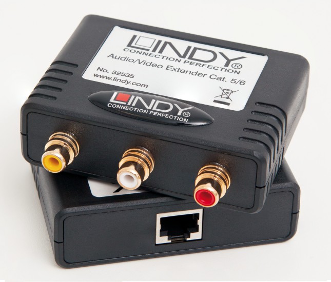 Audio/Video-Extender Cat5/6 von Lindy: DVD-Player und Bildschirm dürfen 600 Meter voneinander entfernt sein.