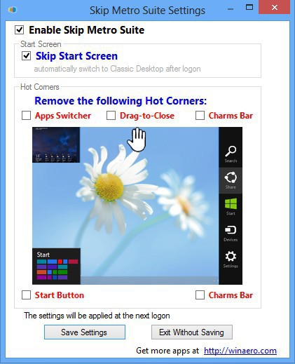 Skip Metro Suite konfiguriert Windows 8 so, dass es nach dem Booten direkt den Desktop anzeigt.