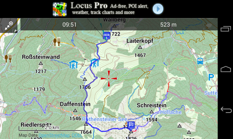 BRouter: Die kostenlose Android-App berechnet Rad- und Wanderrouten ohne Internet-Verbindung - hier von der Bergstation der Wallbergbahn zum Gipfel des Risserkogel.