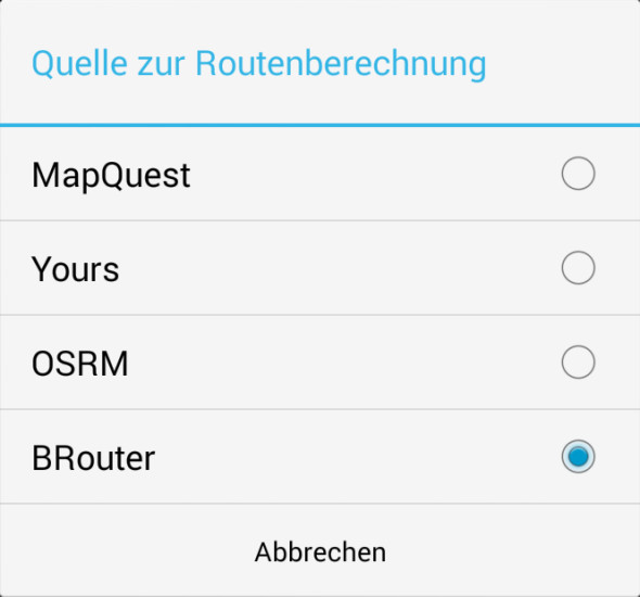 Locus Map: In den Einstellungen zur Navigation aktivieren Sie BRouter als Quelle zur Routenberechnung.