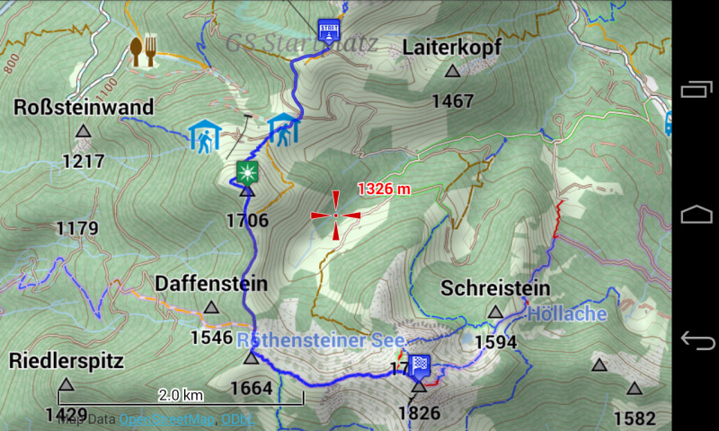 Route einblenden: Die fertig berechnete Route blenden Sie über das Daten-Menü von Locus Map in die Kartenansicht ein.