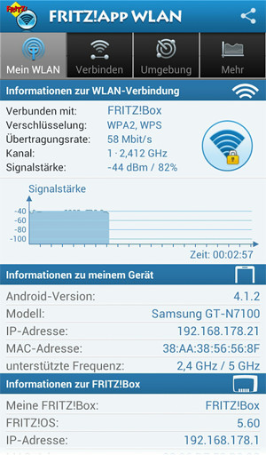 FRITZ!App WLAN: So sieht die Fritzbox-App für Android aus.