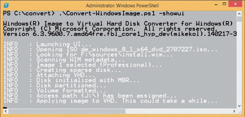 Windows installieren: Hier erstellt Convert Windows Image 6.3 die Virtual Hard Disk (VHD) und installiert dort anschließend das Windows Ihrer Wahl.