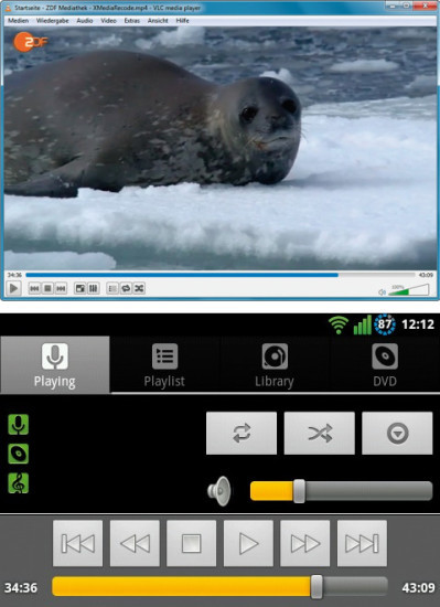 Remote for VLC: Die App (unten) steuert den VLC Media Player Ihres Windows-PCs (oben).