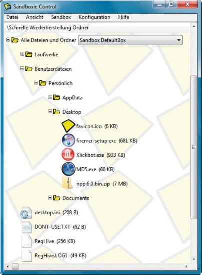 Dateien und Ordner: Hier sehen Sie alles, was sich innerhalb der Sandbox befindet: Programme, Ordner und Dateien (Bild 4).