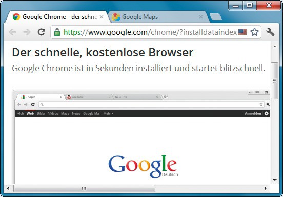 Google Chrome: Die Tabs des Browsers laufen grundsätzlich alle in einer eigenen, sicheren Sandbox (Bild 1).
