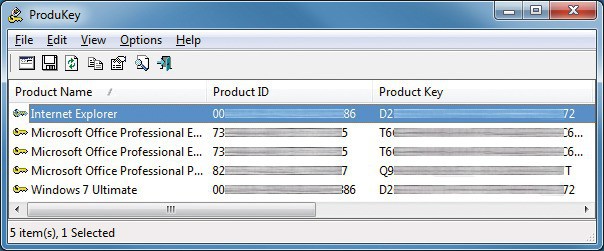 Produkey: Das Tool listet die Schlüssel aller installierten Microsoft-Programme auf.