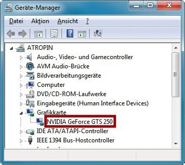 Geräte-Manager: In diesem Rechner steckt eine Grafikkarte mit dem Prozessor Geforce GTS 250 von Nvidia.