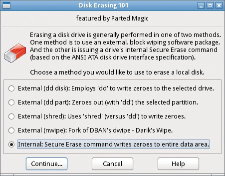Erase Disk: Wählen Sie als Löschmethode „Internal: Secure Erase “, um einen Secure Erase Ihrer SSD durchzuführen (Bild 3).