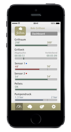 Grill-App fürs iPhone: Die iOS-App zeigt auf dem Smartphone alle relevanten Daten zum Grillvorgang an.