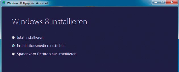 Windows 8 installieren: Wenn Sie hier „Installationsmedien erstellen“ wählen, dann lässt sich ein USB-Stick oder eine ISO-Datei mit den Installationsdateien erstellen.