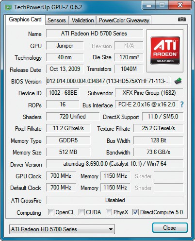 GPU-Z: Der Reiter „Graphics Card“ liefert Details zu Ihrer Grafikkarte, etwa Prozessor, Speichertyp und Taktung.