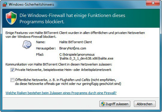 Firewall konfigurieren: Der Download der Treiber klappt nur, wenn Sie dem Programm Halite den Zugriff auf das Internet erlauben.