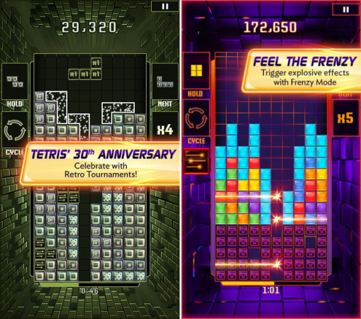 Tetris (iOS): Auch iPhone-Nutzer müssen nicht auf Tetris verzichten. Unter iOS wird das Spiel ebenfalls von EA vertrieben. Die Version "Blitz" kommt derzeit in schicken Retro-Design, das an das Monochrom-Display des ersten Gameboys erinnert.