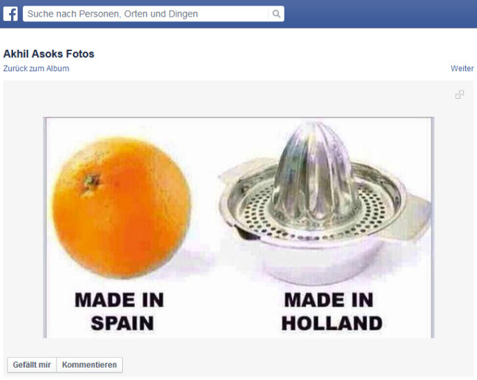 Spanien - Niederlande: Kommentar auf der Facebook-Seite des niederländischen Fußball-Teams.