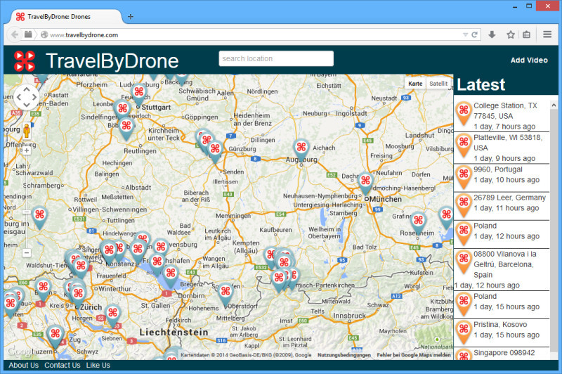 Die Welt von oben: Die Webseite TravelByDrone.com zeigt eine Übersicht über YouTube-Videos, die mit einer Drohne aufgenommen wurden.