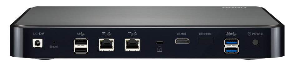 Das Gehäuse des HS-251 Netzwerkservers von Qnap bietet zwei Hot-Swapping-fähige Einschübe für 3,5-Zoll-Festplatten, je zwei Anschlüsse mit USB 2.0 und USB 3.0 sowie zwei Gigabit-LAN-Ports.