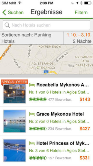 TripAdvisor auf dem Smartphone: Die App für Android und iOS speichert die Bewertungen und Karten für mehr als 300 Städte offline.