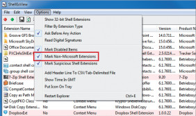 Markierung: Damit Nicht-Microsoft-Einträge rosa markiert sind, muss „Mark Non-Microsoft Extensions“ im Menü „Options“ aktiviert sein.