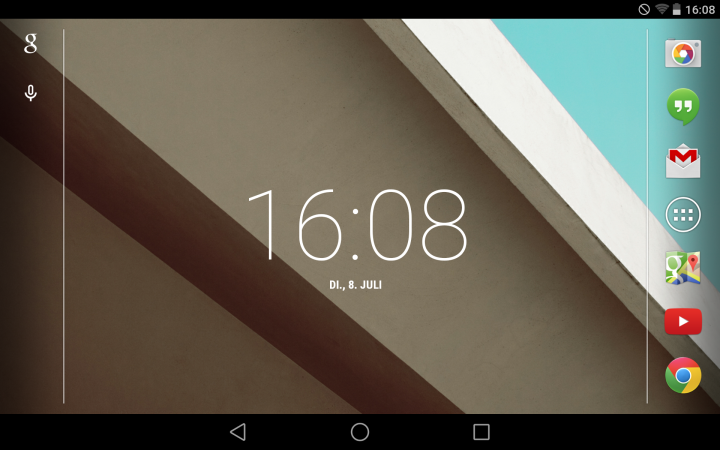 Neue Navigations-Icons: Die Oberfläche des Launchers präsentiert sich bei Android L im gewohnten Gewand. Einzig die neuen Navigations-Icons im unteren Bereich stechen ins Auge.
