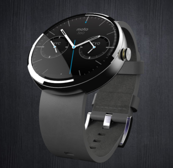 Moto 360: Das Gehäuse der Uhr besteht aus Edelstahl, das Armband aus echtem Leder.