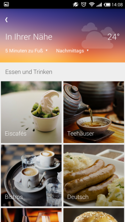 Kaffee, Tee oder Bier: Anschließend präsentiert die App Ihnen bereits eine Auswahl von Lokalitäten in der Nähe. Diese sind in unterschiedliche Kategorien geordnet.