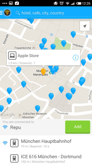 WLAN-Karte: Die App Wifi-Maps leitet Nutzer zum nächsten kostenlosen WLAN-Hotspot. 