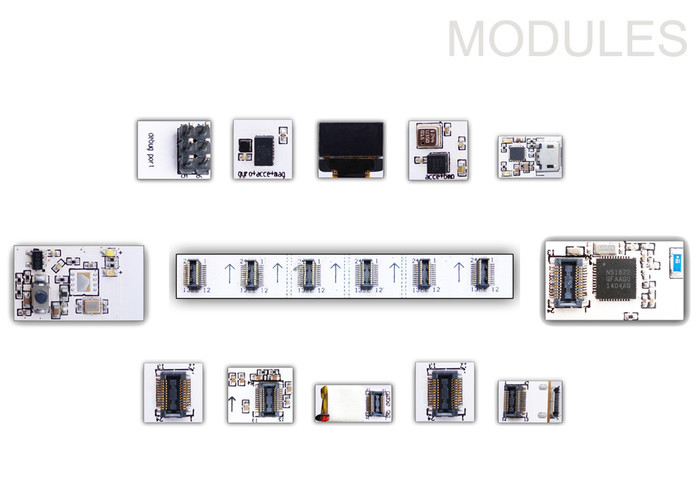 Modulbaukasten: Die einzelnen Sensormodule lassen sich auf der Atomwear-Hauptplatine frei platzieren und kombinieren. 