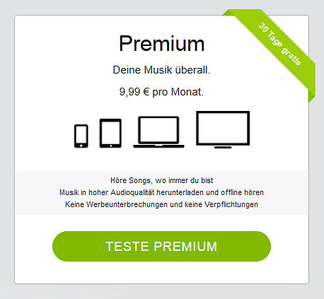 Ähnliches Angebot: "Youtube Music Key" soll ähnlich wie Spotify auch nach 30 Tagen kostenpflichtig sein für 9,99 US-Dollar.