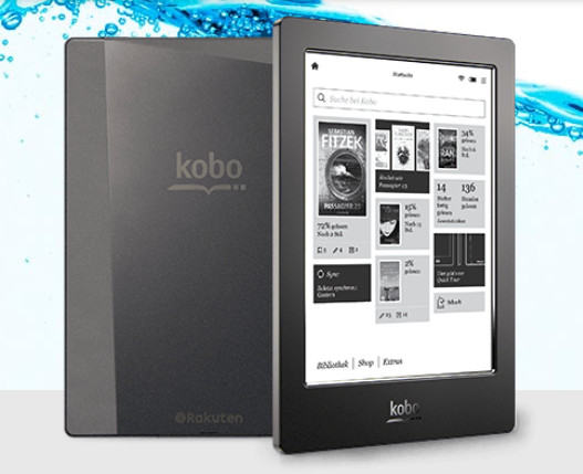 Kobo Aura H2O: Der Zusatz "H2O" steht für die IP67-Zertifizierung, die Wasserfestigkeit bis zu 1 m Tiefe für maximal 30 Minute verspricht.
