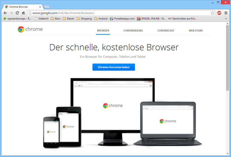 Chrome: Googles Browser ist in Europa nicht nur der meist genutzte Webbrowser, sondern laut Stiftung Wartentest für Windows-Nutzer auch der beste.