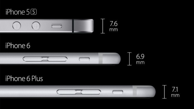 Deutlich flacher: Mit 6,9 Millimetern beim iPhone 6 und 7,1 Millimetern beim iPhone 6 Plus fällt die neue Apple-Generation um einiges flacher aus als das iPhone 5S mit 7,6 Millimetern.